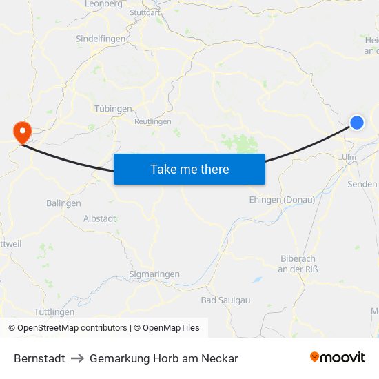 Bernstadt to Gemarkung Horb am Neckar map
