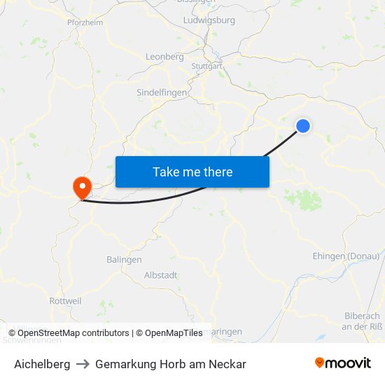 Aichelberg to Gemarkung Horb am Neckar map