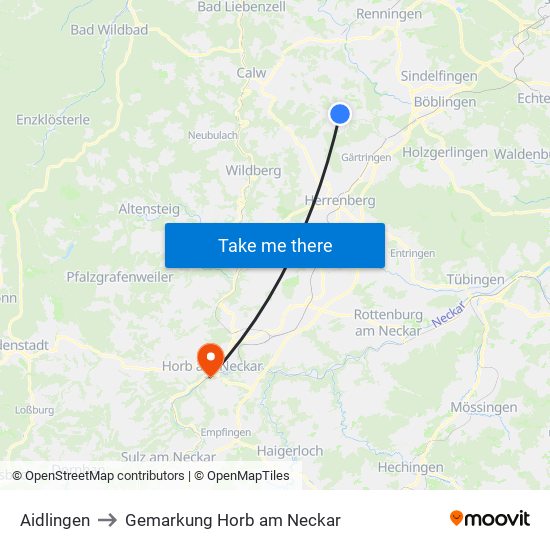 Aidlingen to Gemarkung Horb am Neckar map