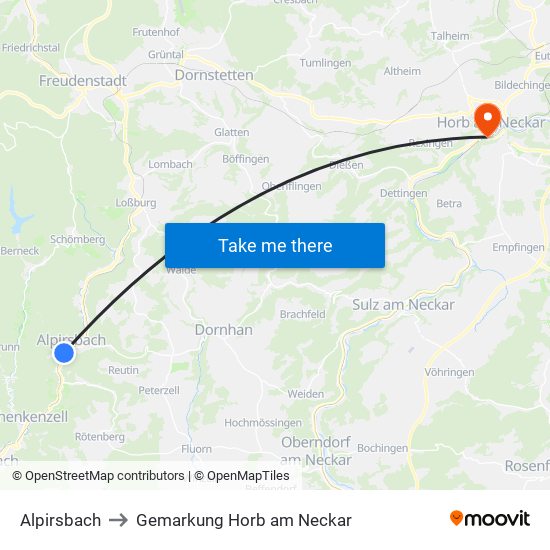 Alpirsbach to Gemarkung Horb am Neckar map