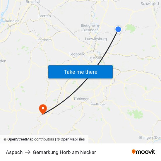 Aspach to Gemarkung Horb am Neckar map