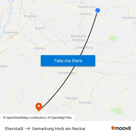 Eberstadt to Gemarkung Horb am Neckar map