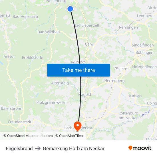 Engelsbrand to Gemarkung Horb am Neckar map
