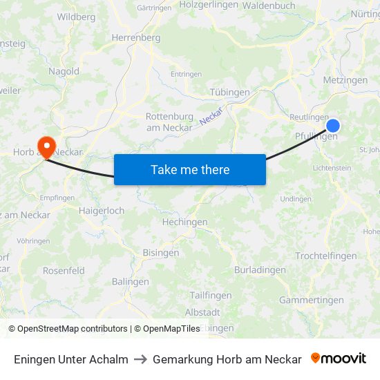 Eningen Unter Achalm to Gemarkung Horb am Neckar map