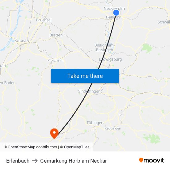 Erlenbach to Gemarkung Horb am Neckar map