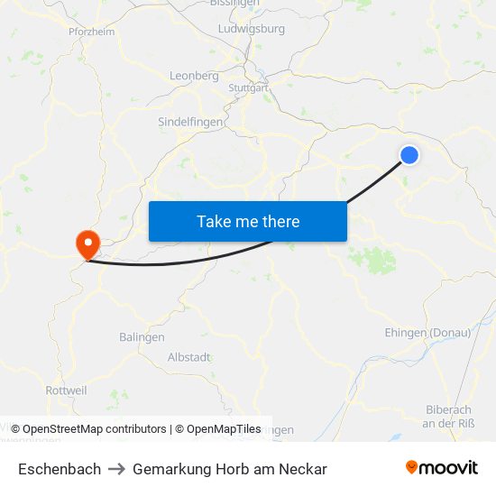 Eschenbach to Gemarkung Horb am Neckar map