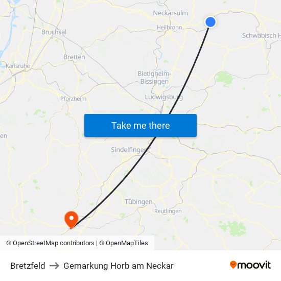 Bretzfeld to Gemarkung Horb am Neckar map