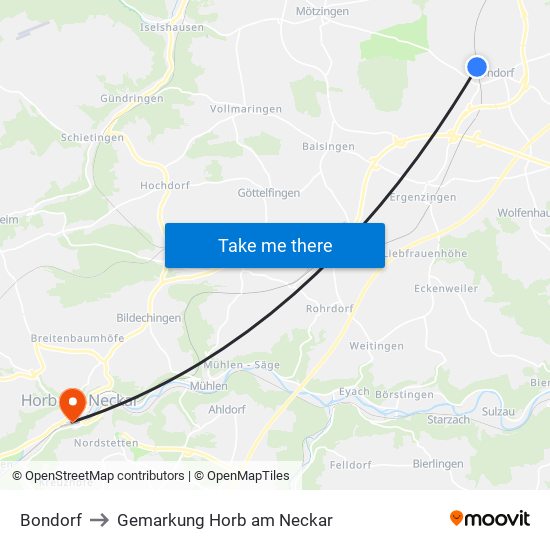Bondorf to Gemarkung Horb am Neckar map