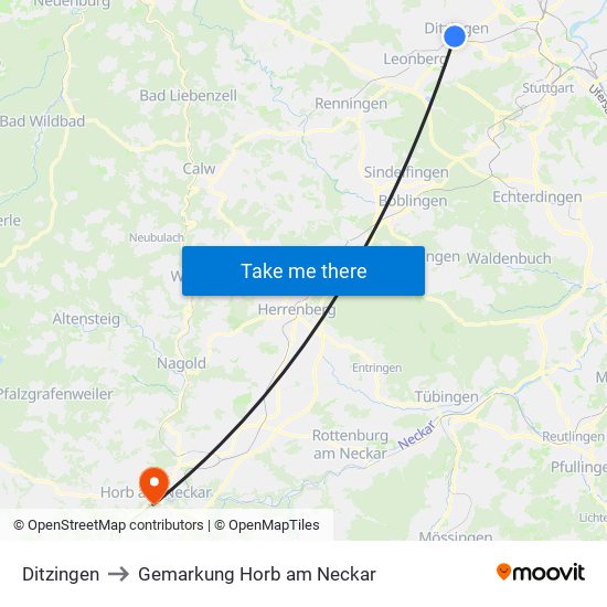 Ditzingen to Gemarkung Horb am Neckar map