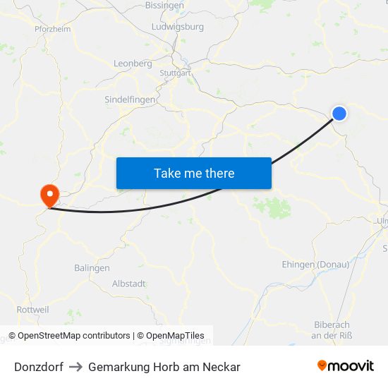 Donzdorf to Gemarkung Horb am Neckar map