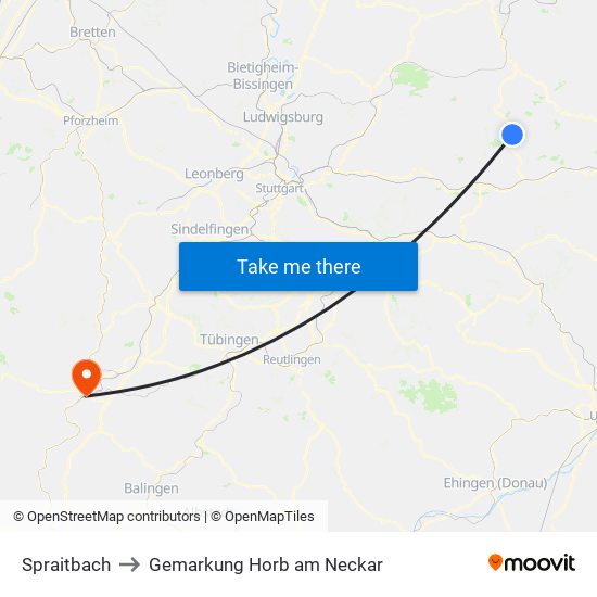 Spraitbach to Gemarkung Horb am Neckar map