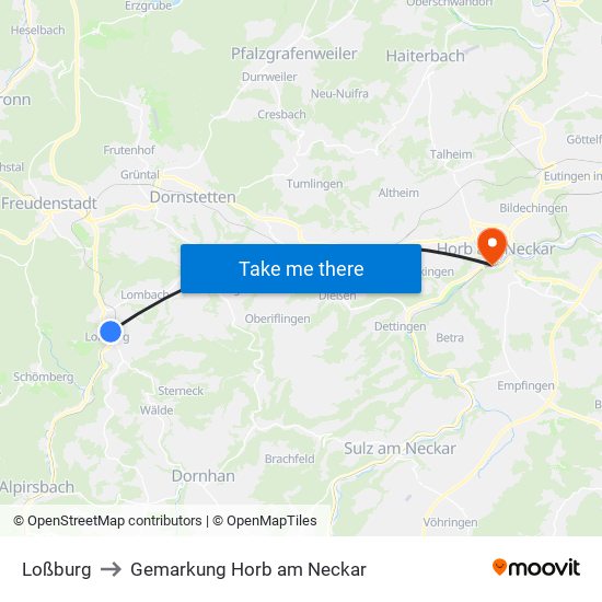 Loßburg to Gemarkung Horb am Neckar map