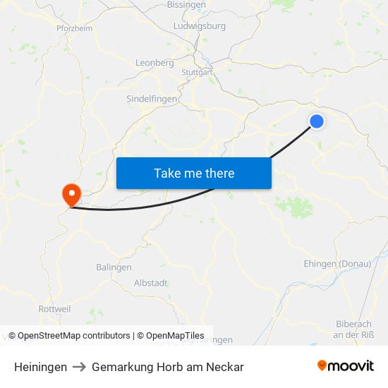 Heiningen to Gemarkung Horb am Neckar map