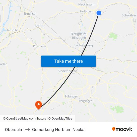 Obersulm to Gemarkung Horb am Neckar map