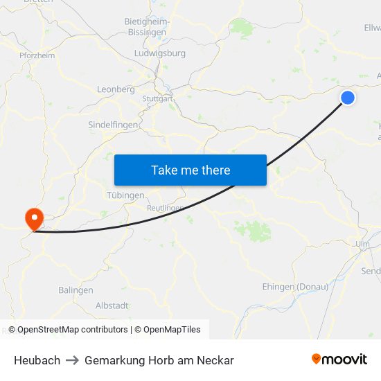 Heubach to Gemarkung Horb am Neckar map