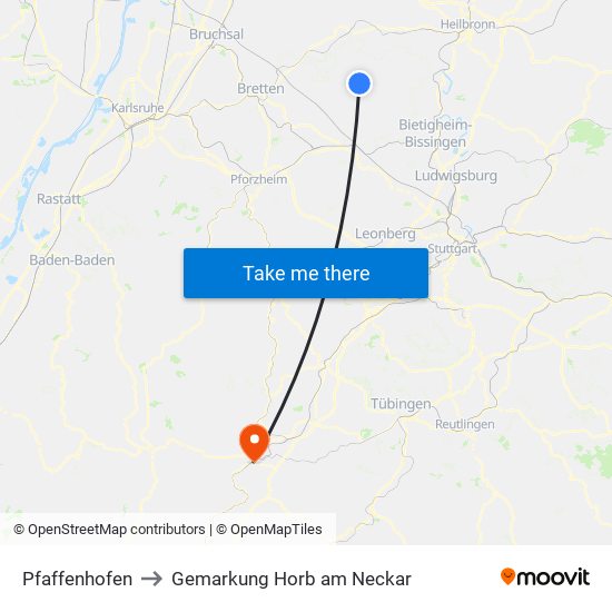 Pfaffenhofen to Gemarkung Horb am Neckar map