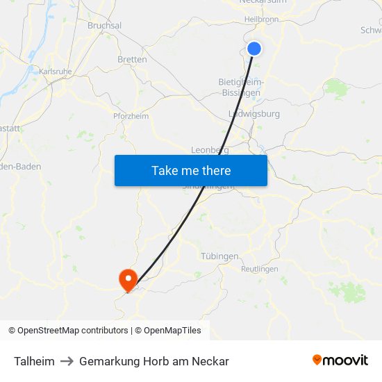 Talheim to Gemarkung Horb am Neckar map
