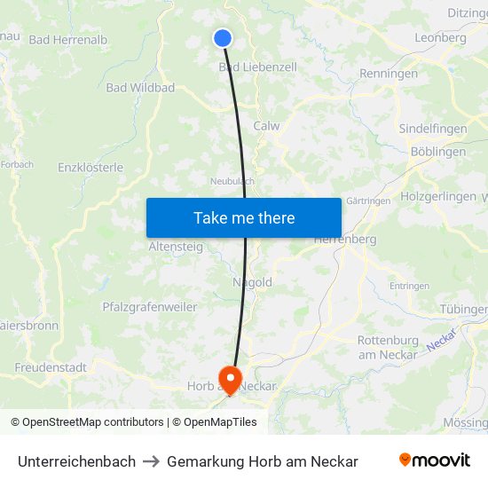 Unterreichenbach to Gemarkung Horb am Neckar map