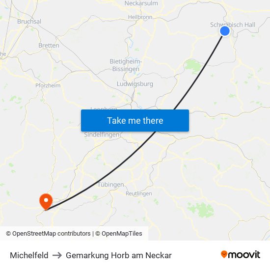 Michelfeld to Gemarkung Horb am Neckar map