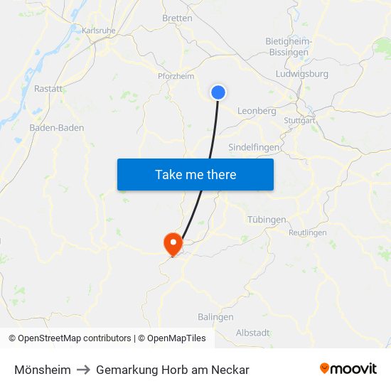 Mönsheim to Gemarkung Horb am Neckar map