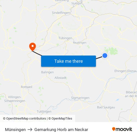 Münsingen to Gemarkung Horb am Neckar map