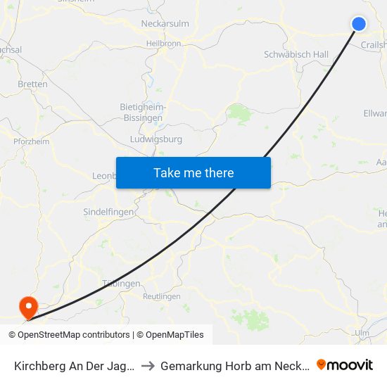 Kirchberg An Der Jagst to Gemarkung Horb am Neckar map