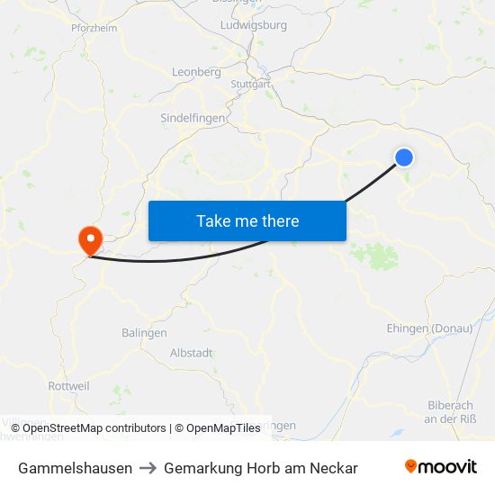 Gammelshausen to Gemarkung Horb am Neckar map