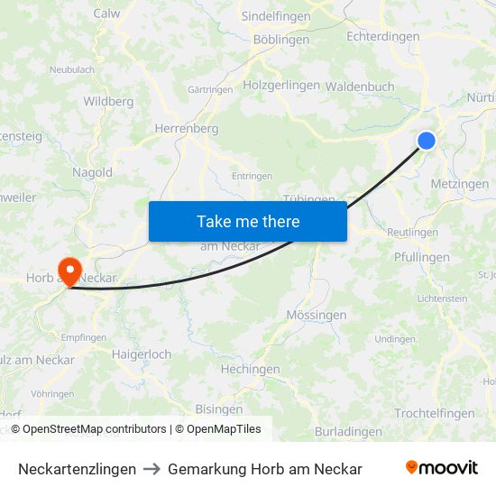 Neckartenzlingen to Gemarkung Horb am Neckar map