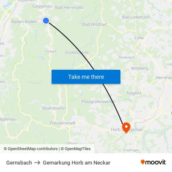 Gernsbach to Gemarkung Horb am Neckar map