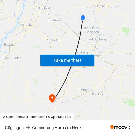 Güglingen to Gemarkung Horb am Neckar map