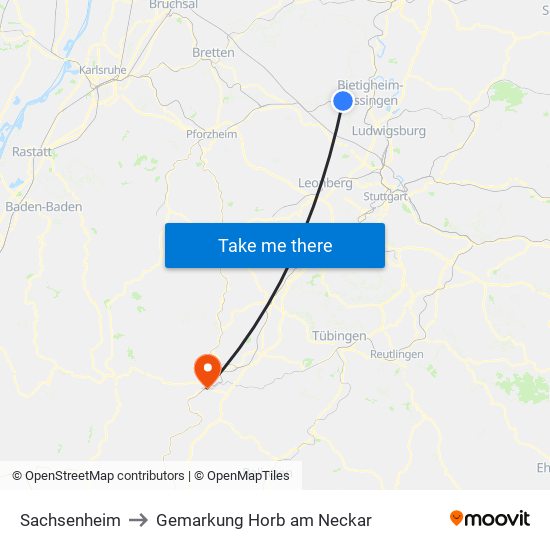 Sachsenheim to Gemarkung Horb am Neckar map