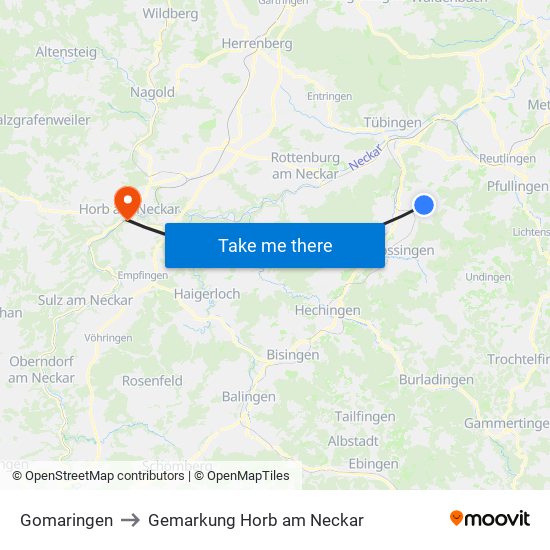 Gomaringen to Gemarkung Horb am Neckar map