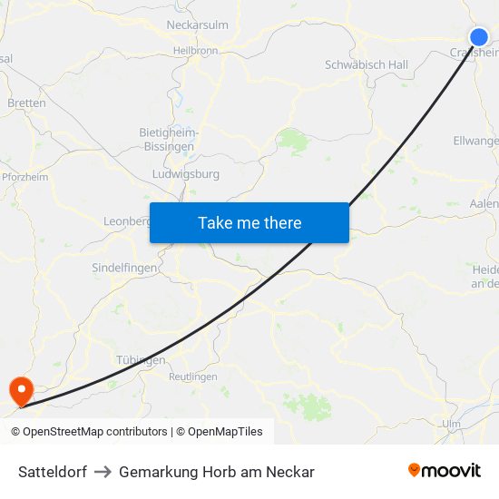 Satteldorf to Gemarkung Horb am Neckar map