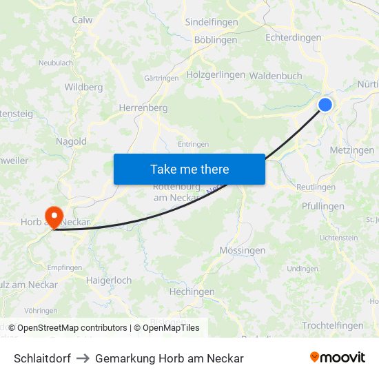 Schlaitdorf to Gemarkung Horb am Neckar map