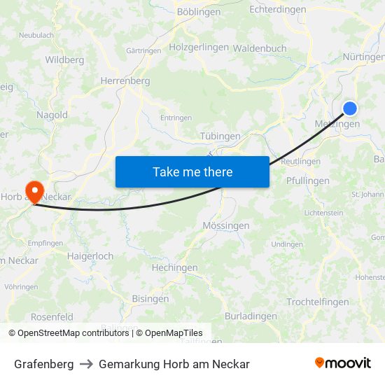 Grafenberg to Gemarkung Horb am Neckar map