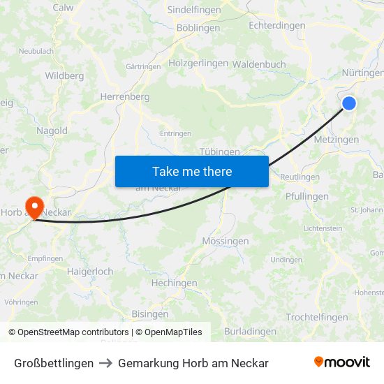 Großbettlingen to Gemarkung Horb am Neckar map