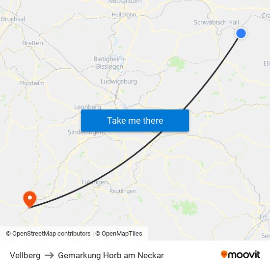 Vellberg to Gemarkung Horb am Neckar map