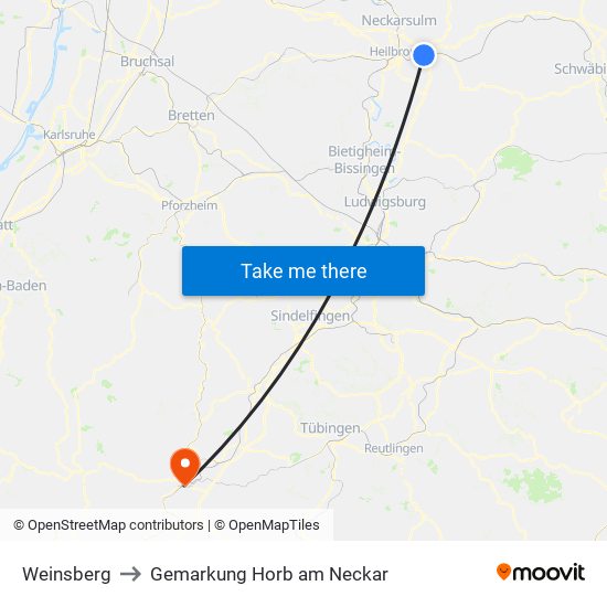 Weinsberg to Gemarkung Horb am Neckar map