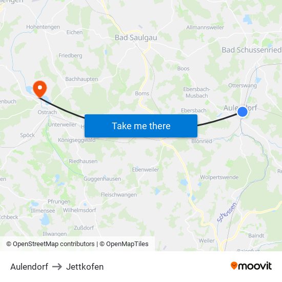Aulendorf to Jettkofen map