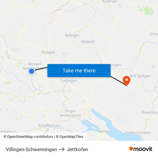 Villingen-Schwenningen to Jettkofen map