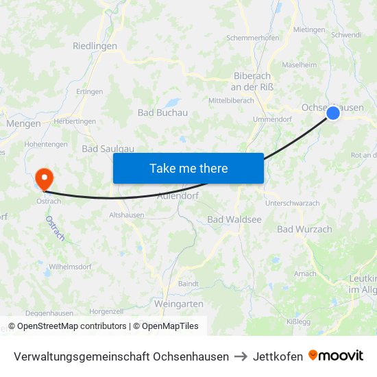 Verwaltungsgemeinschaft Ochsenhausen to Jettkofen map