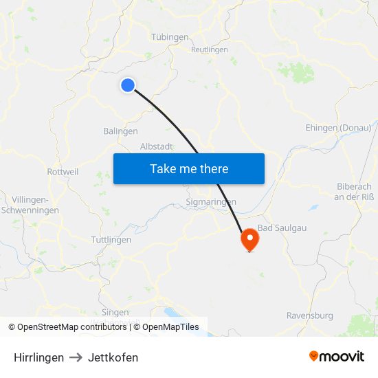 Hirrlingen to Jettkofen map