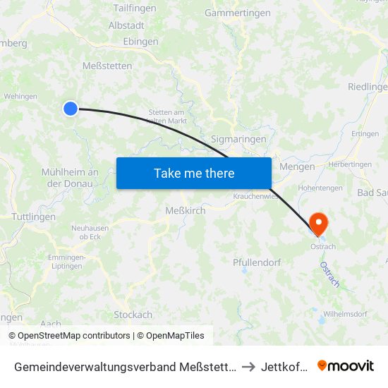 Gemeindeverwaltungsverband Meßstetten to Jettkofen map