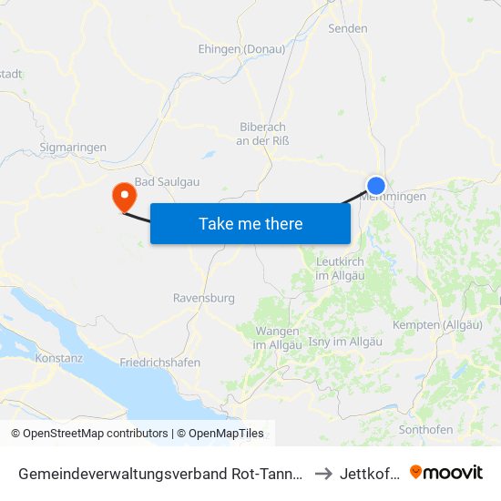 Gemeindeverwaltungsverband Rot-Tannheim to Jettkofen map