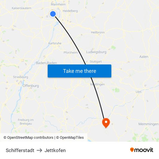 Schifferstadt to Jettkofen map