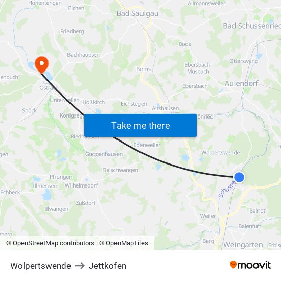 Wolpertswende to Jettkofen map