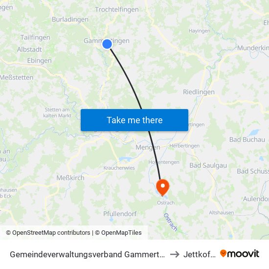 Gemeindeverwaltungsverband Gammertingen to Jettkofen map