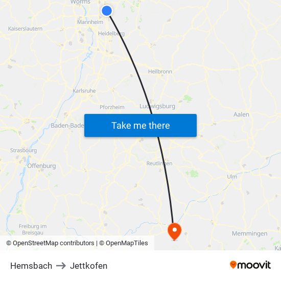 Hemsbach to Jettkofen map