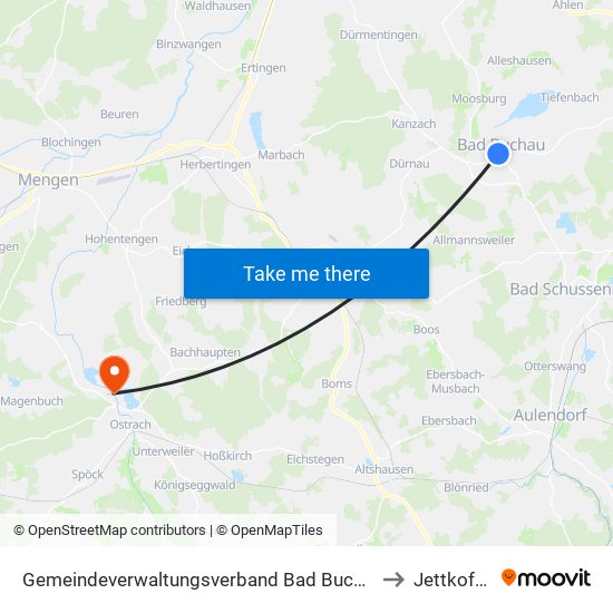 Gemeindeverwaltungsverband Bad Buchau to Jettkofen map