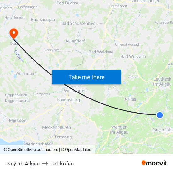 Isny Im Allgäu to Jettkofen map